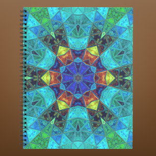 Cuaderno Mosaico Kaleidoscope Flor azul Verde y Naranja