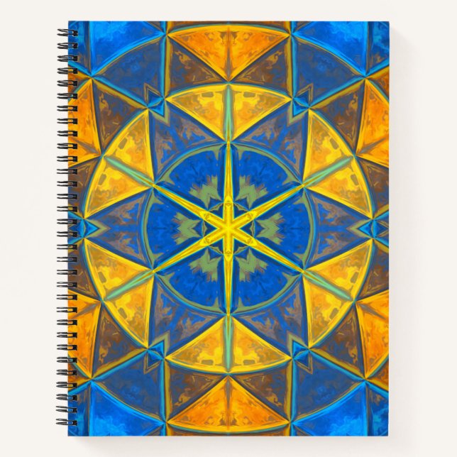 Cuaderno Mosaico Kaleidoscope Flor azul y amarillo (Anverso)