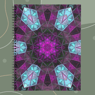 Cuaderno Mosaico Kaleidoscope Flor azul y púrpura