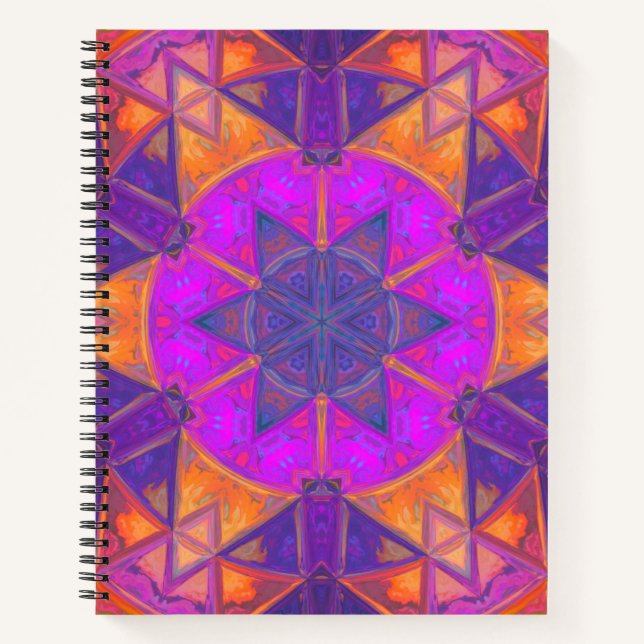 Cuaderno Mosaico Kaleidoscope Flor morado rosa y amarillo (Anverso)