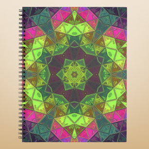 Cuaderno Mosaico Kaleidoscope Flor Rosa Verde y Púrpura