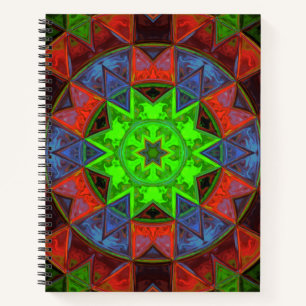 Cuaderno Mosaico Kaleidoscope Flor Verde Azul y Rojo