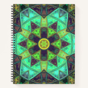 Cuaderno Mosaico Kaleidoscope Flor Verde Verde azulado y Pú