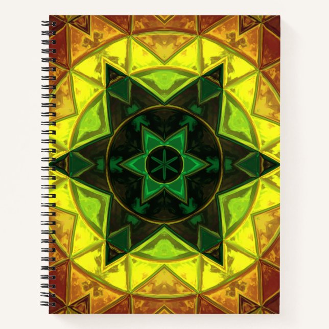 Cuaderno Mosaico Kaleidoscope Flor verde y amarillo (Anverso)
