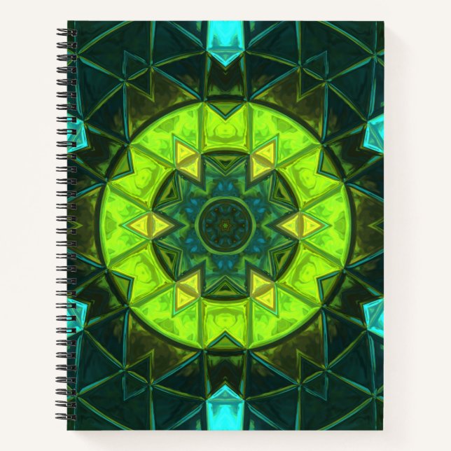 Cuaderno Mosaico Kaleidoscope Flor verde y azul (Anverso)