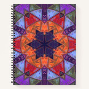 Cuaderno Mosaico Kaleidoscope Naranja de flores rojo y púrp
