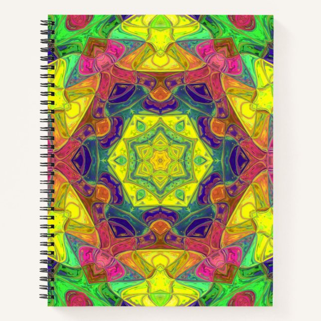 Cuaderno Mosaico Mandala Flor amarillo azul y verde (Anverso)