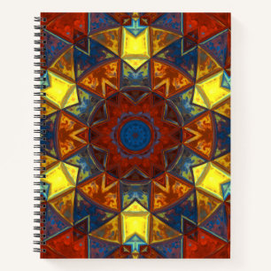 Cuaderno Mosaico Mandala Flor Amarillo Rojo y Azul