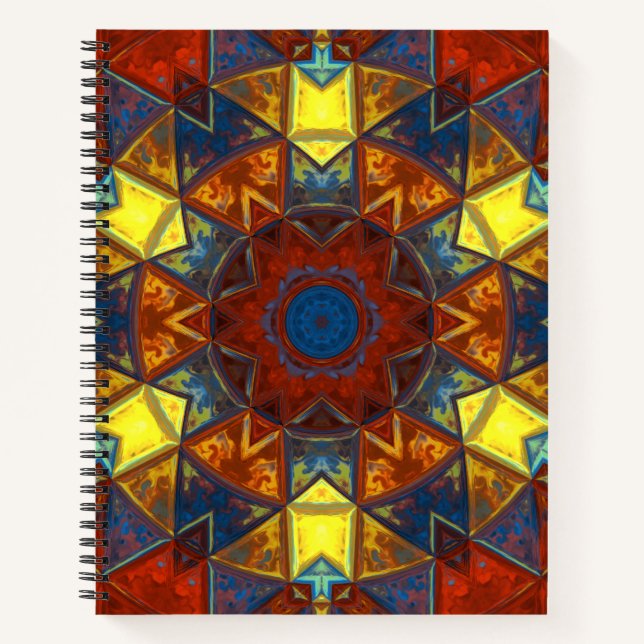 Cuaderno Mosaico Mandala Flor Amarillo Rojo y Azul (Anverso)