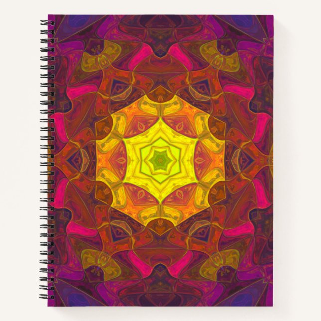 Cuaderno Mosaico Mandala Flor amarillo rosa y morado (Anverso)