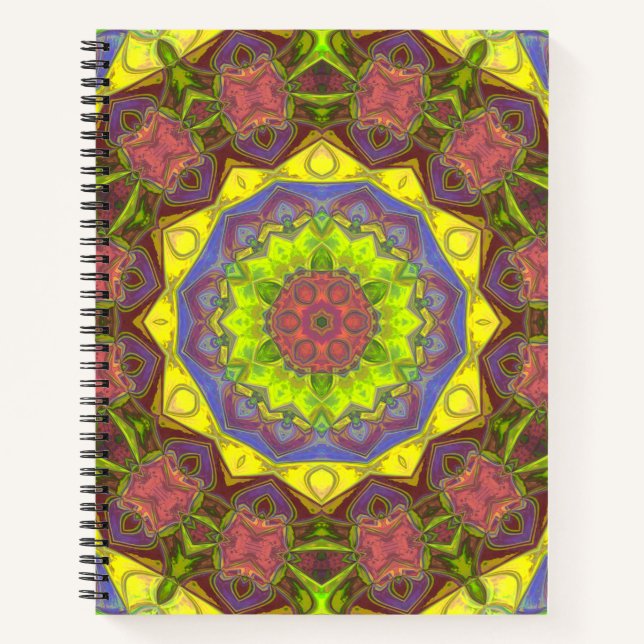 Cuaderno Mosaico Mandala Flor amarillo rosa y verde (Anverso)