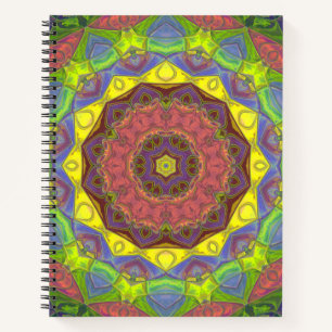 Cuaderno Mosaico Mandala Flor amarillo rosa y verde