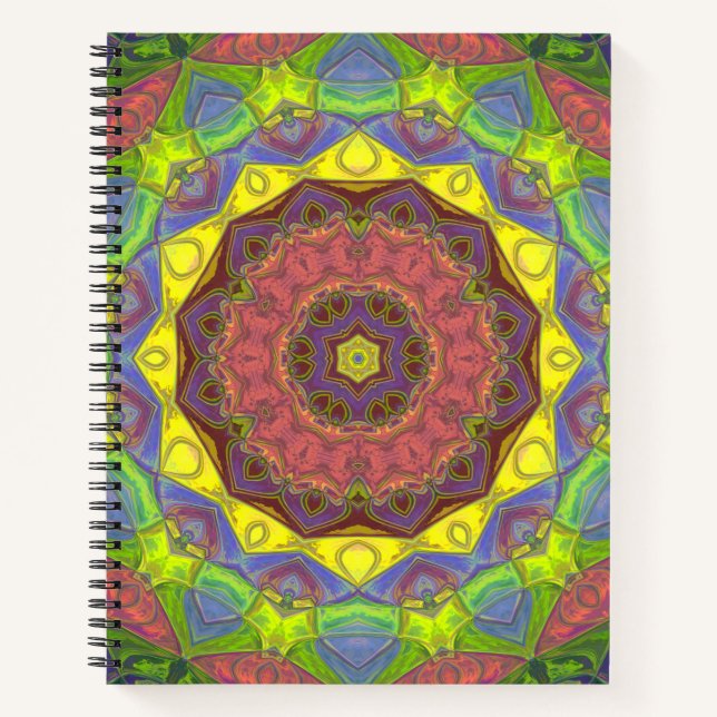 Cuaderno Mosaico Mandala Flor amarillo rosa y verde (Anverso)