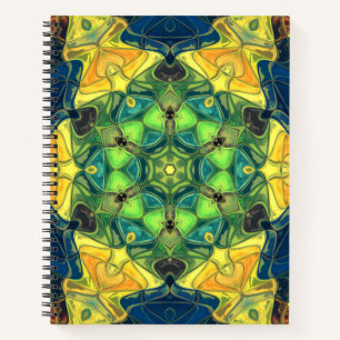 Cuaderno Mosaico Mandala Flor Amarillo Verde y Azul