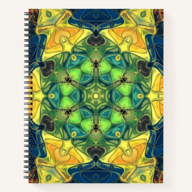Cuaderno Mosaico Mandala Flor Amarillo Verde y Azul (Anverso)