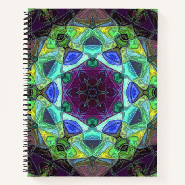 Cuaderno Mosaico Mandala Flor Azul morado y Verde (Anverso)