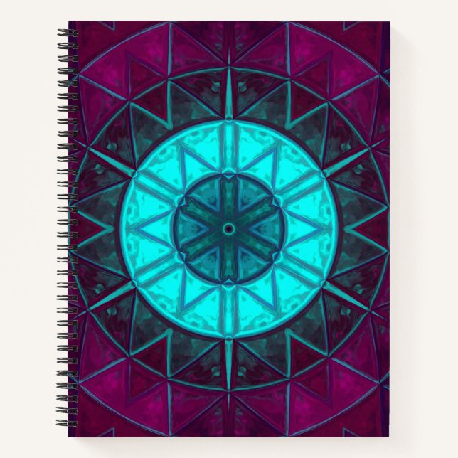 Cuaderno Mosaico Mandala Flor Azul y Púrpura (Anverso)