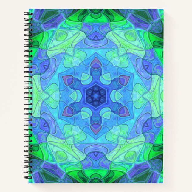 Cuaderno Mosaico Mandala Flor Azul y Verde (Anverso)