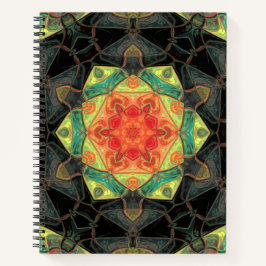 Cuaderno Mosaico Mandala Flor Rojo Amarillo Verde y Negro