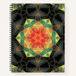 Cuaderno Mosaico Mandala Flor Rojo Amarillo Verde y Negro