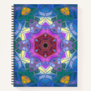 Cuaderno Mosaico Mandala Flor rosa azul y amarillo