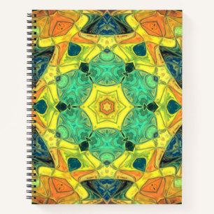 Cuaderno Mosaico Mandala Flor Verde Amarillo azul y Naranja