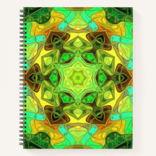 Cuaderno Mosaico Mandala Flor Verde Azul y Amarillo