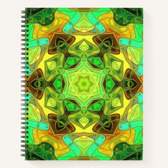 Cuaderno Mosaico Mandala Flor Verde Azul y Amarillo (Anverso)