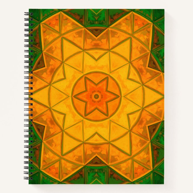 Cuaderno Mosaico Mandala Flor Verde y Amarillo (Anverso)
