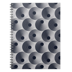Cuaderno Mosaico plateado-negro: textura de anillos concént