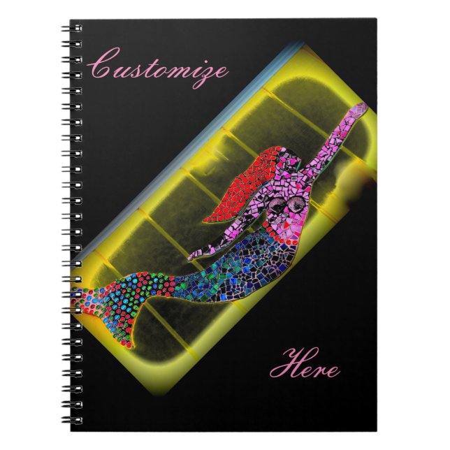 Cuaderno mosaico rosa ascendente sirena negro (Frente)