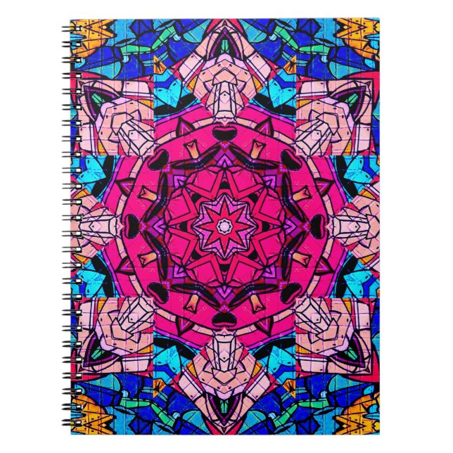Cuaderno Mosaico rosa Mandala Floral Psicodélico Retro (Frente)