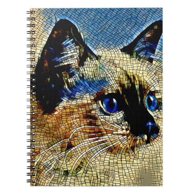 Cuaderno Mosaicos de gato siameses de ojos azules (Frente)