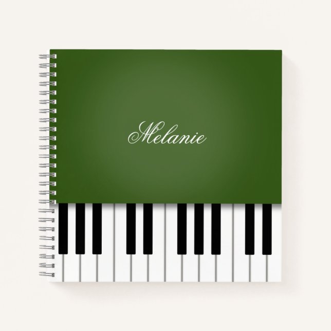 Cuaderno Moss Green Piano Music Keyboard Personalizado (Anverso)