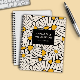 Cuaderno Mostaza floral retro amarillo negro