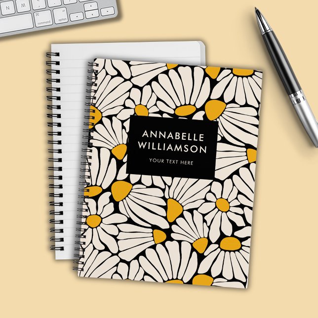Cuaderno Mostaza floral retro amarillo negro (Retro floral daisy dream notebook)