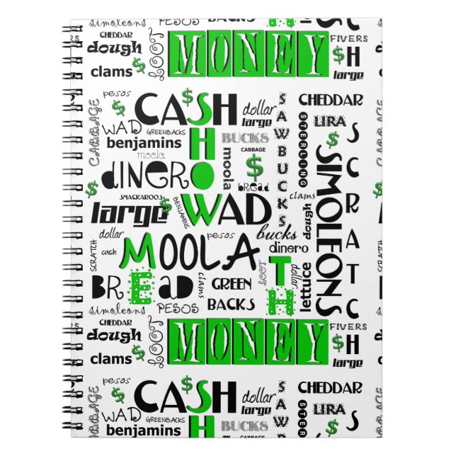 Cuaderno Mostrar el bloc de notas de espiral de dinero (Frente)