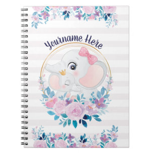Cuaderno Mother and Baby Elephant Pink Blush Flower Wreath
