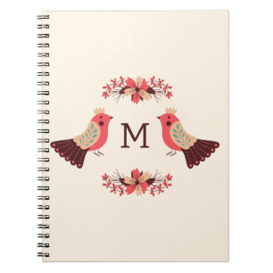 Cuaderno Motif folclórico escandinavo con aves y flores