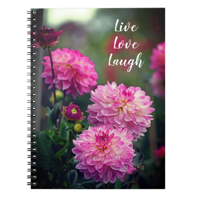 Cuaderno Motivación de la flor de Dahlia rosa y blanca (Frente)
