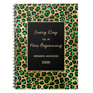 Cuaderno Motivación del leopardo de oro verde esmeralda