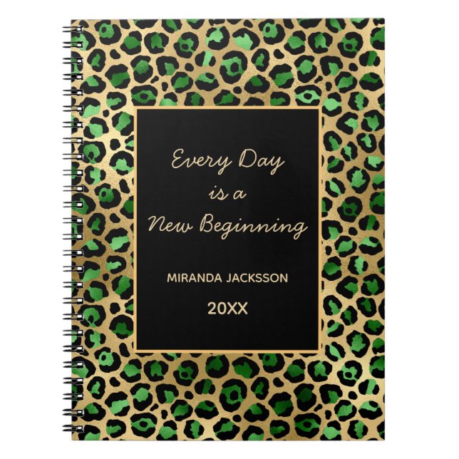 Cuaderno Motivación del leopardo de oro verde esmeralda (Frente)