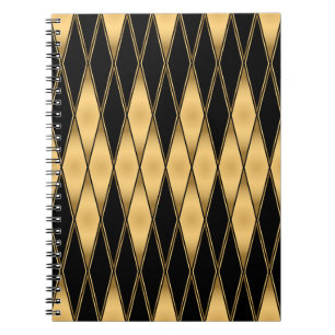 Cuaderno Motivo del diamante: elegante patrón oro-negro.