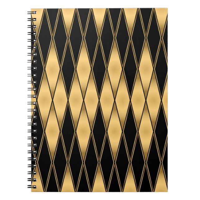 Cuaderno Motivo del diamante: elegante patrón oro-negro. (Frente)