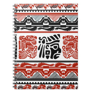 Cuaderno Motivos indios, rojo negro, patrón sin costuras.