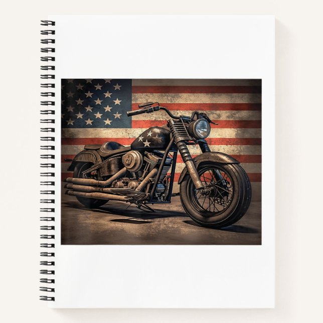Cuaderno Motocicleta Bandera Retro Bici (Anverso)