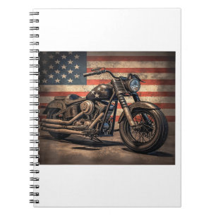 Cuaderno Motocicleta Biker Retro Bandera EE. UU.