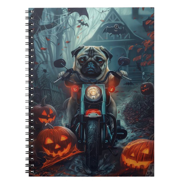 Cuaderno Motocicleta Pug Riding Halloween Scary (Frente)