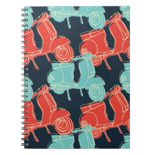 Cuaderno motocicleta vintage colorida de dibujo manual scoo