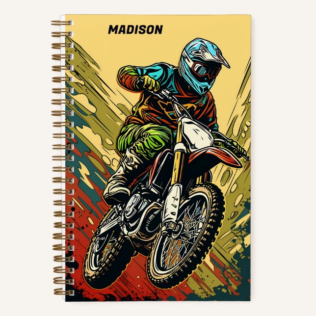 Cuaderno Motocross de nombre personalizado (Anverso)
